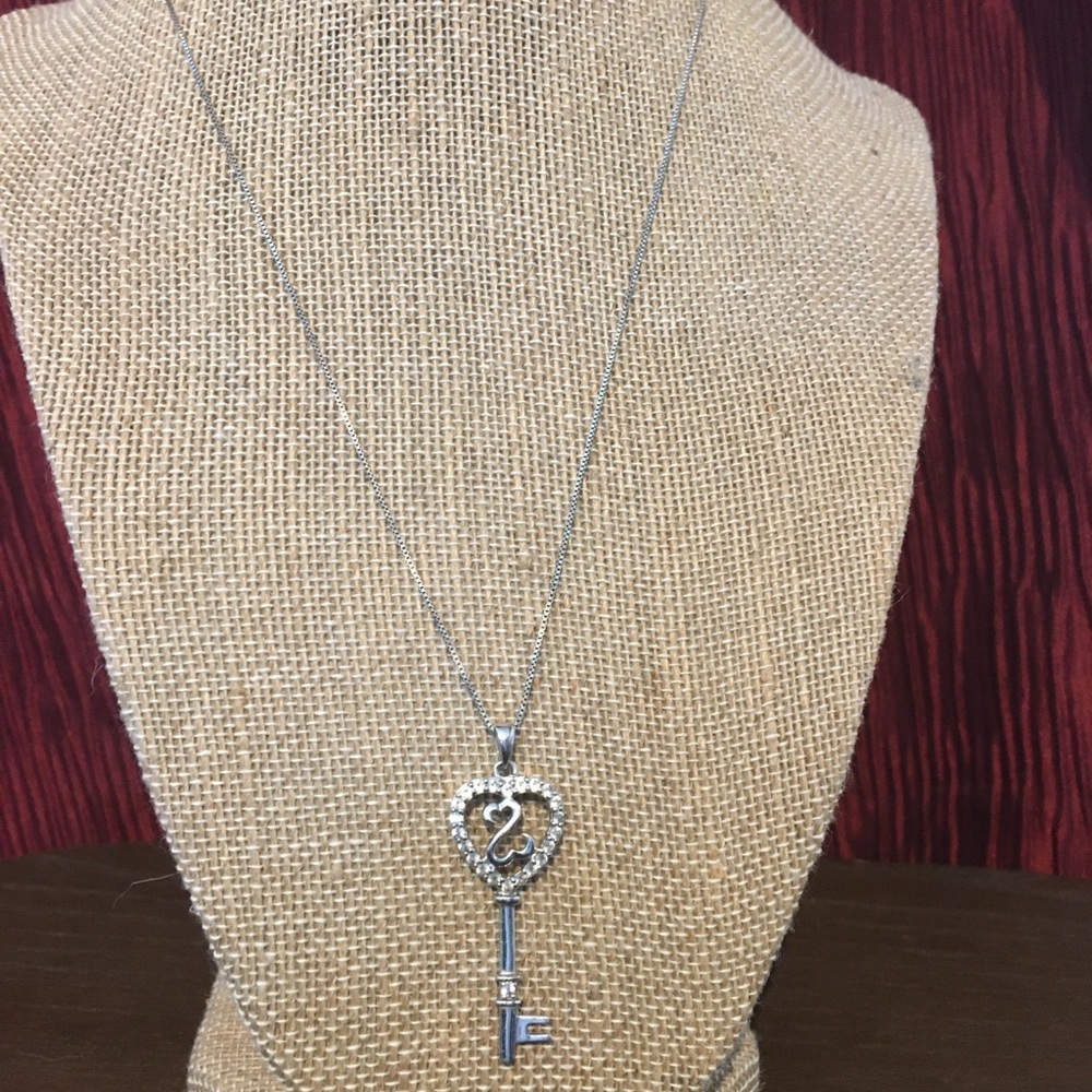 Sterling silver diamond key necklace